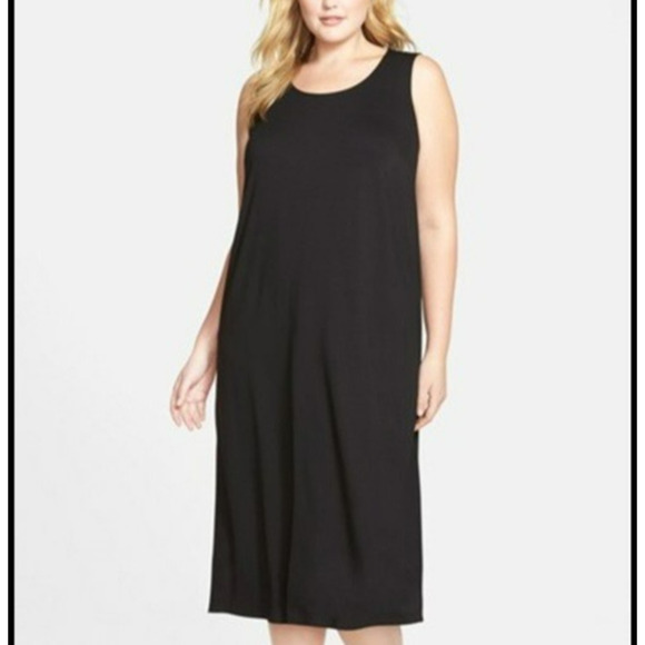 Eileen Fisher Stretch Jersey Tank Dress Size XL Black Sleeveless Minimalist - Picture 1 of 6